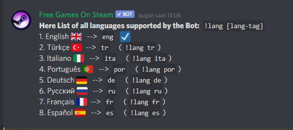 Free Games Discord Bot supports many language.